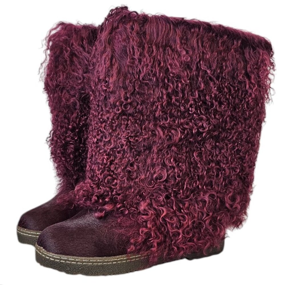 Bearpaw Boetis ll Curly Lamb Fur, Sheepskin Wool Lining, Wine, Size 8, NIB